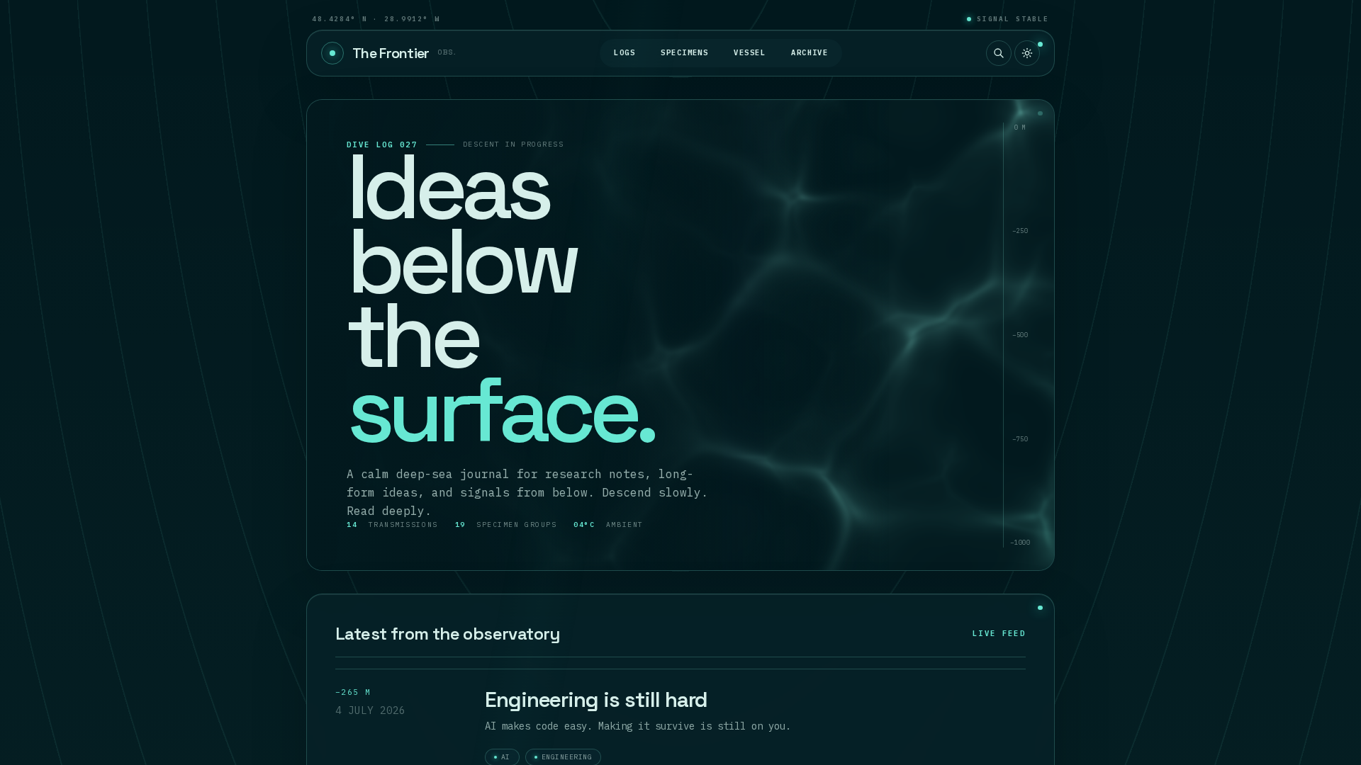 Pelagic homepage preview